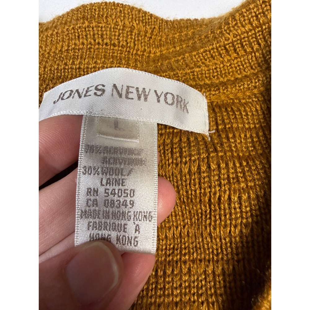 JONES NEW YORK Mustard Yellow Ribbed Knit Open Front Cardigan‎ Sweater Size L - Picture 3 of 8